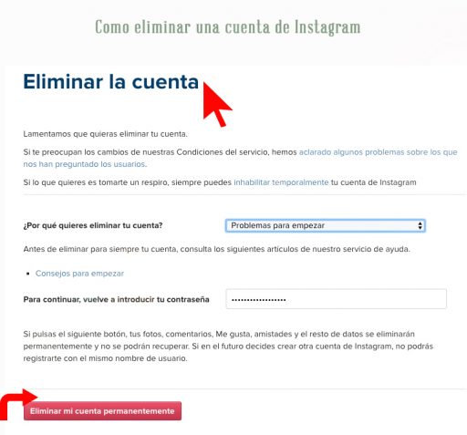 Eliminar cuenta instagram